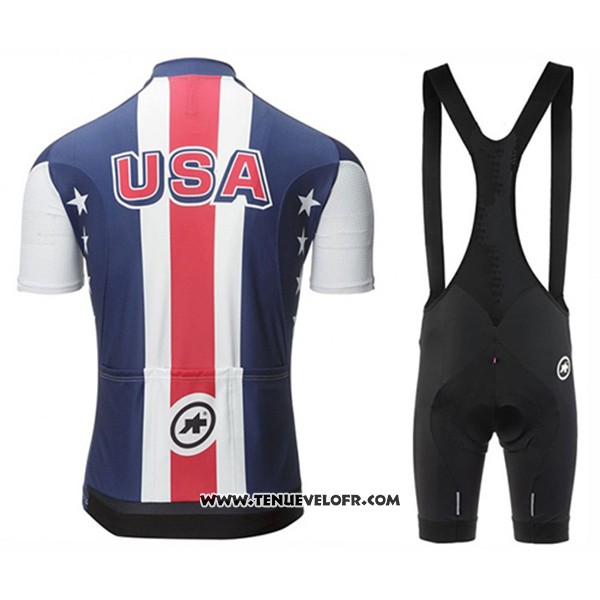 2017 Maillot Ciclismo Assos Champion Etats Unis Bleu Manches Courtes et Cuissard